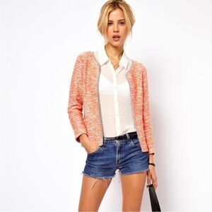 ASOS Creamsicle & White Boucle Bolero Open Front Blazer